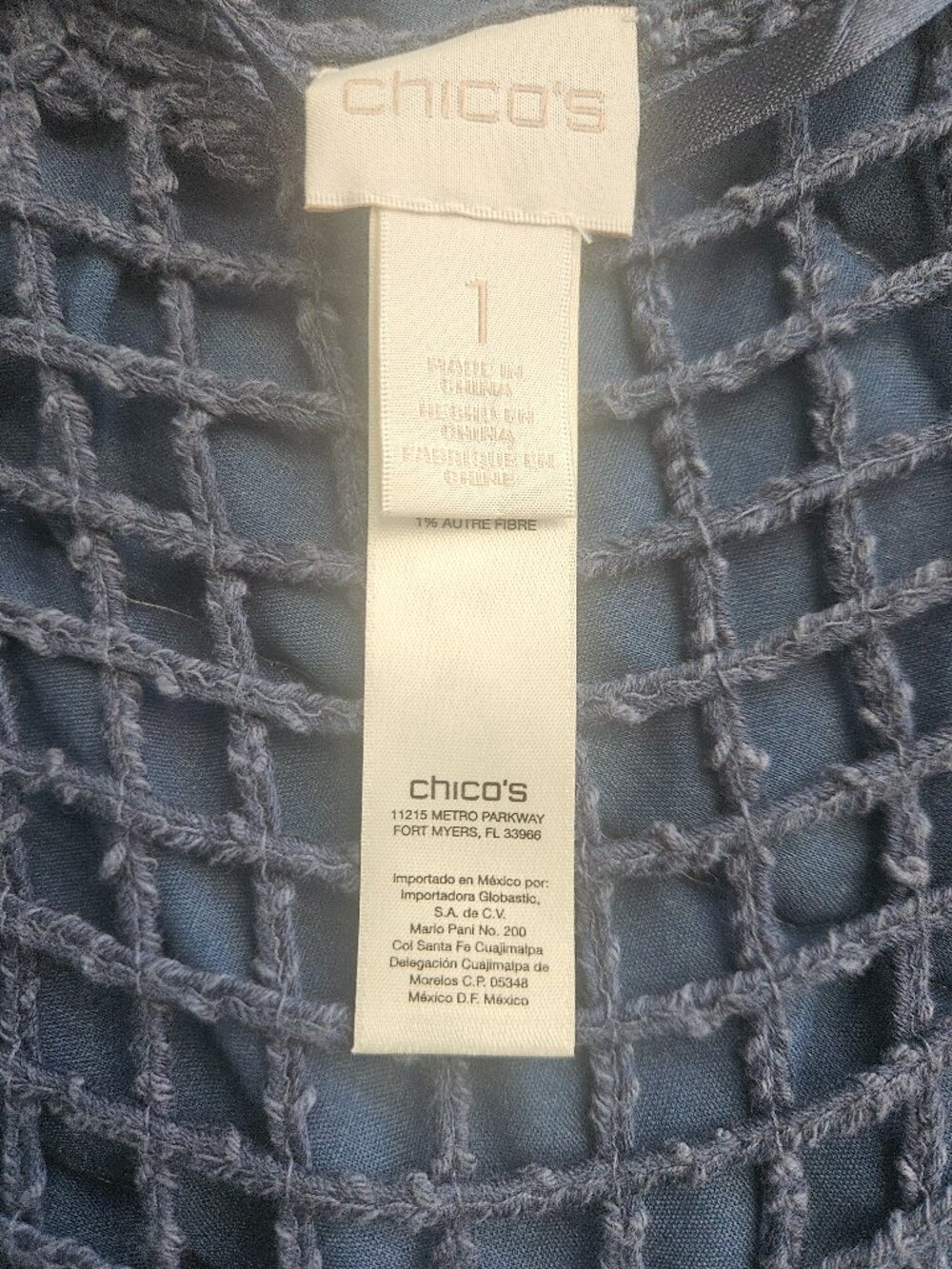 CHICOS CROCHETED SHRUG, BLUE OMBRE' DIP-DYED - Picture 6 of 6